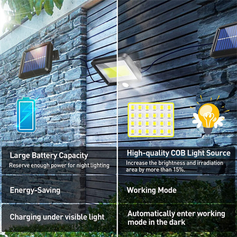 COB LED Solar Powered Light Outdoors PIR Motion Sensor Sunlight Waterproof Wall Emergency Street Security Lamp 2
