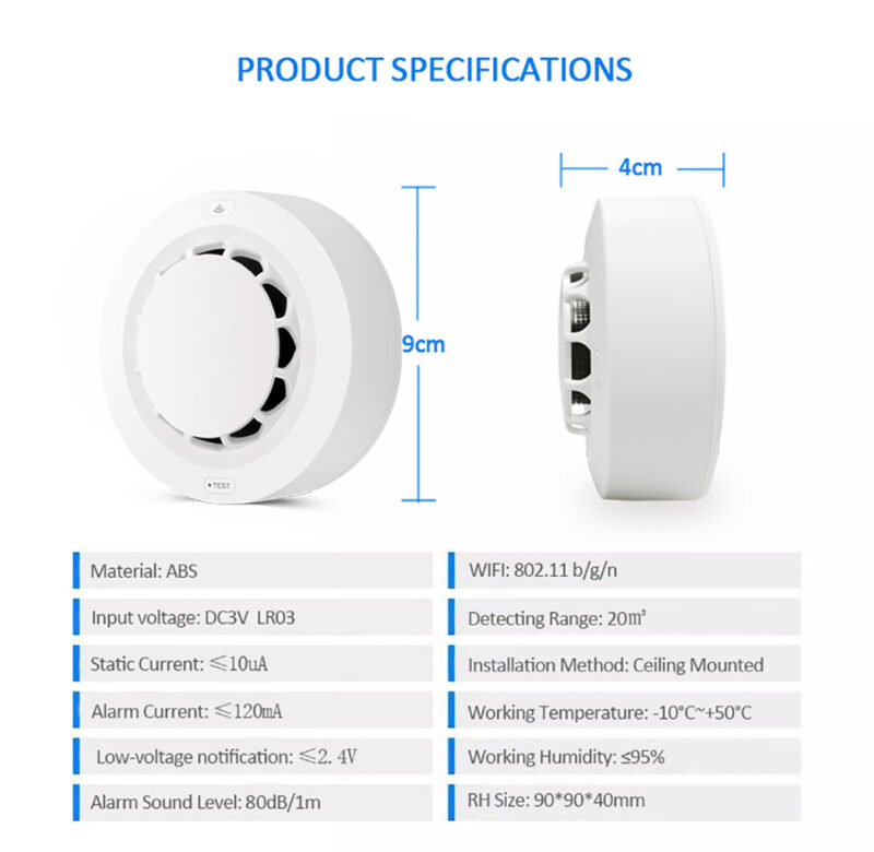 Tuya WiFi Smoke Detector Alarm Smart Fire Protection 90dB Smoke Alarm Sensor Home Security System work 5