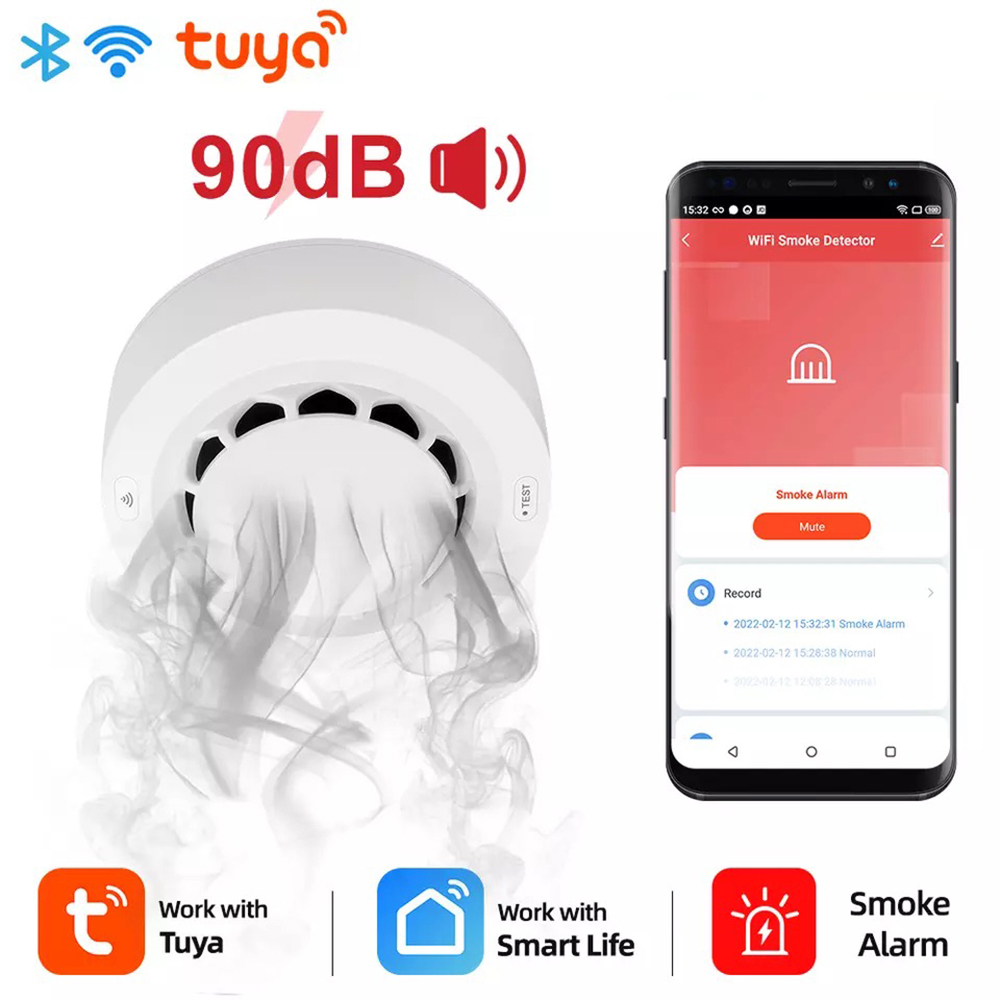 Tuya WiFi Smoke Detector Alarm Smart Fire Protection 90dB Smoke Alarm Sensor Home Security System work