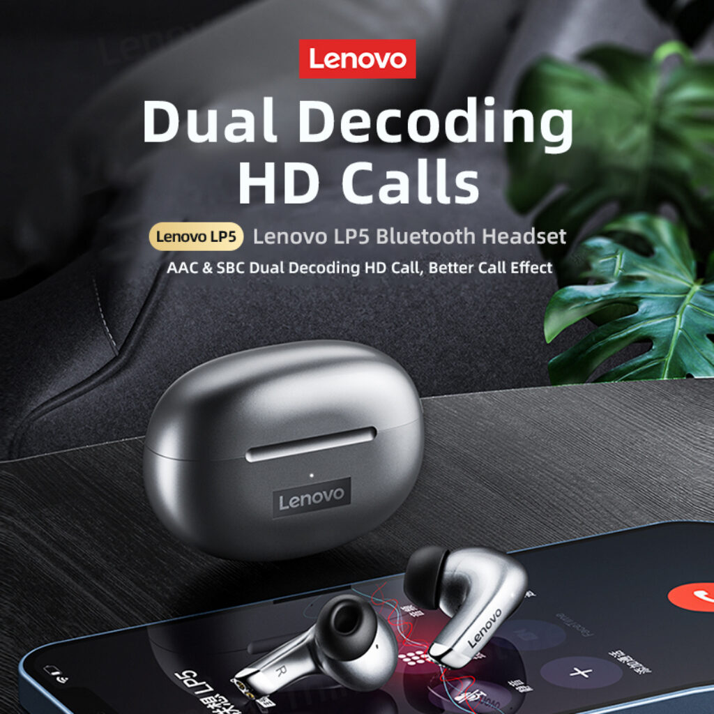 100 Original Lenovo LP5 Wireless Bluetooth Earbuds HiFi Music Earphone With Mic Headphones Sports Waterproof Headset 1