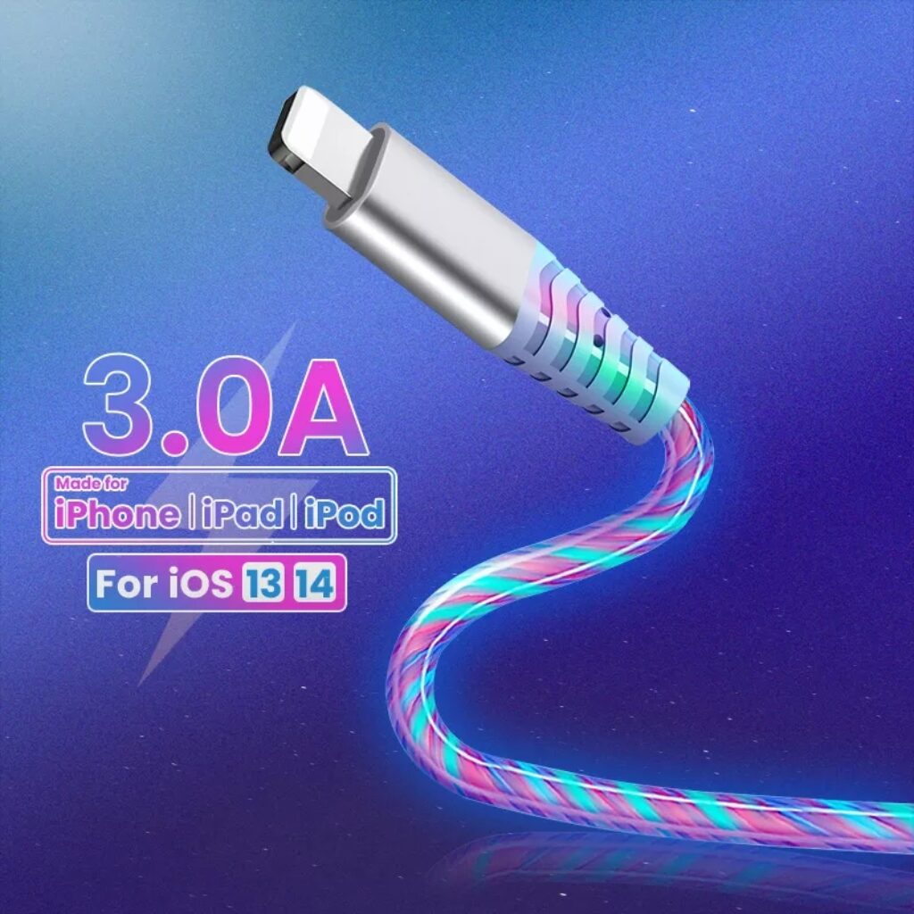 2m Flow USB Data Cable For iPhone 14 13 12 Pro Max 11 XS 8 7 5