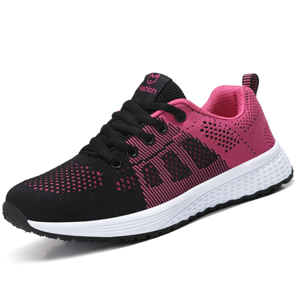Women Casual Shoes Breathable Walking Mesh Lace Up Flat Shoes Sneakers Women Tenis Feminino Pink Black 5