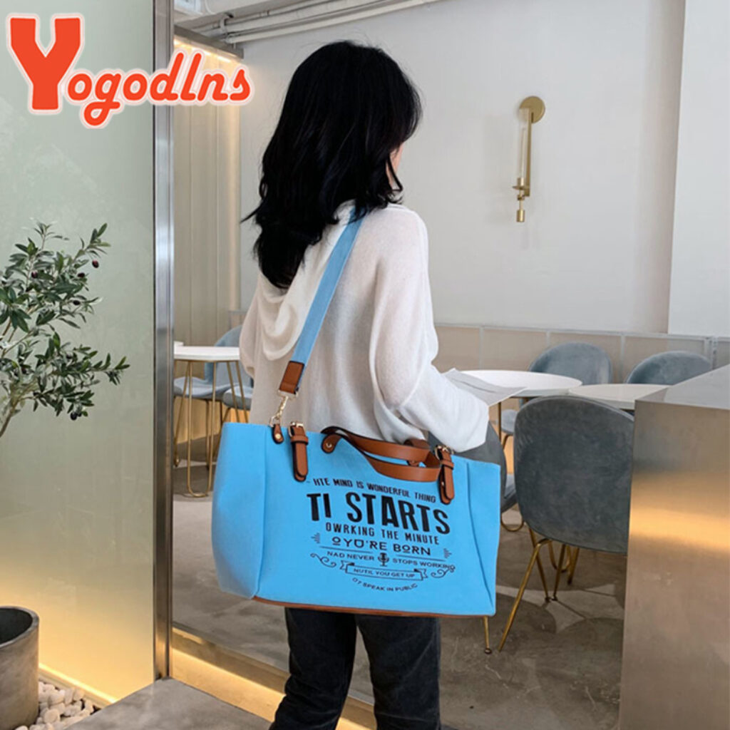 Yogodlns Fashion Canvas Handbag and Purse Female Large Capacity Shoulder Bag Letter Design Crossbody Bag Casual 1