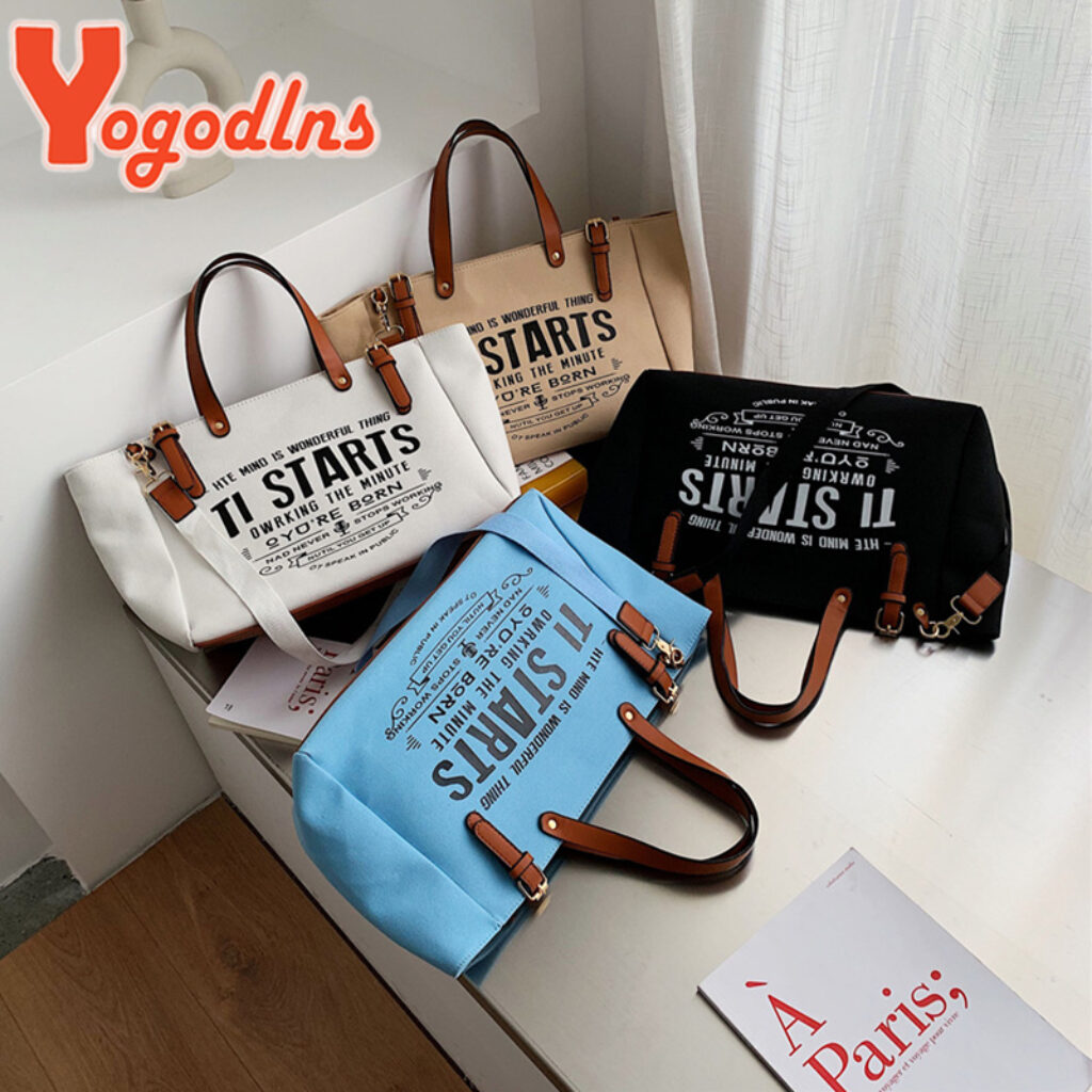 Yogodlns Fashion Canvas Handbag and Purse Female Large Capacity Shoulder Bag Letter Design Crossbody Bag Casual 3