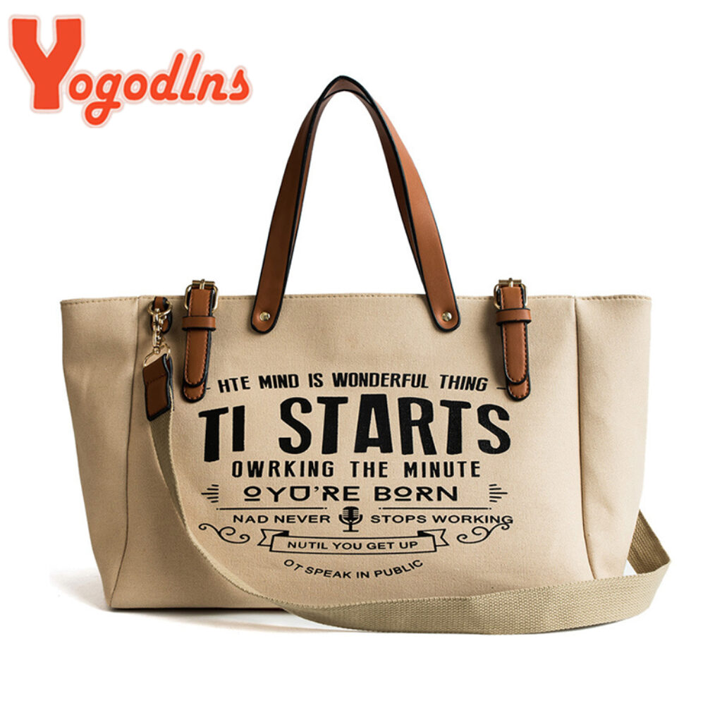 Yogodlns Fashion Canvas Handbag and Purse Female Large Capacity Shoulder Bag Letter Design Crossbody Bag Casual 5