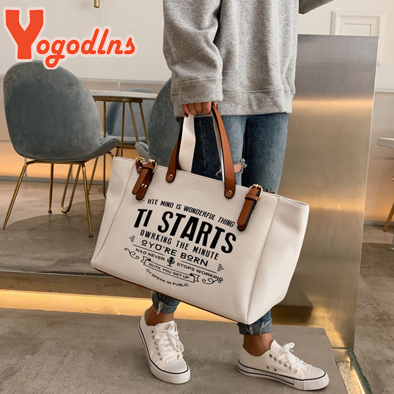 Yogodlns Fashion Canvas Handbag and Purse Female Large Capacity Shoulder Bag Letter Design Crossbody Bag Casual